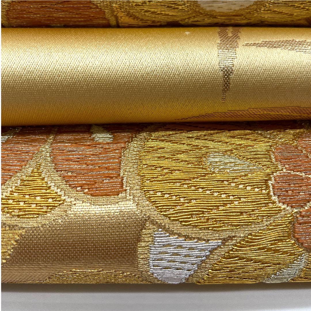 袋帯 金色 梅 紅葉 扇面 帯丈432cm 正絹 Aランク 六通 フォーマル 金系 1123005573321