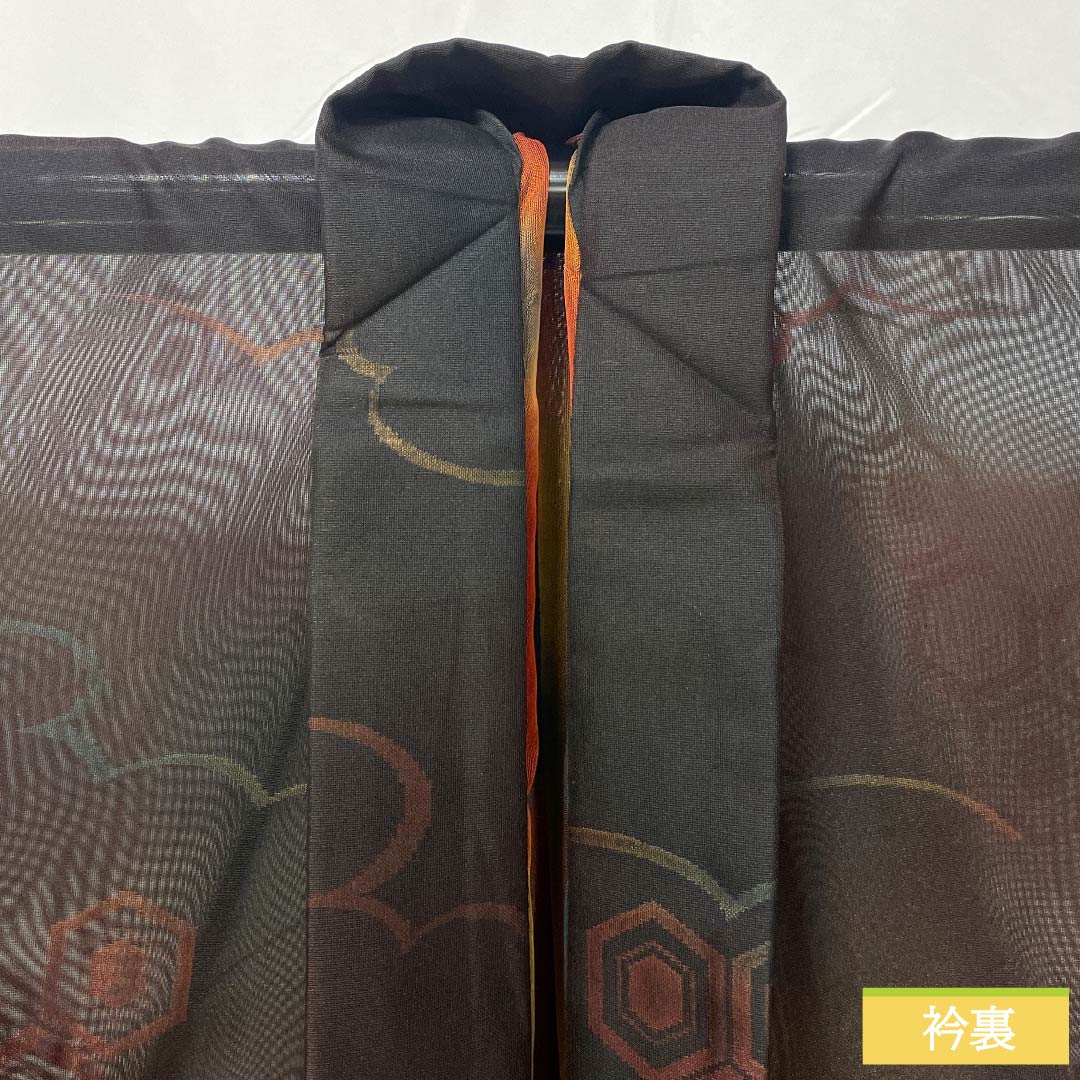 Summer pure silk komon length 163cm sleeve length 65cm tortoiseshell pattern cloud pattern gauze S rank black 1132002002410