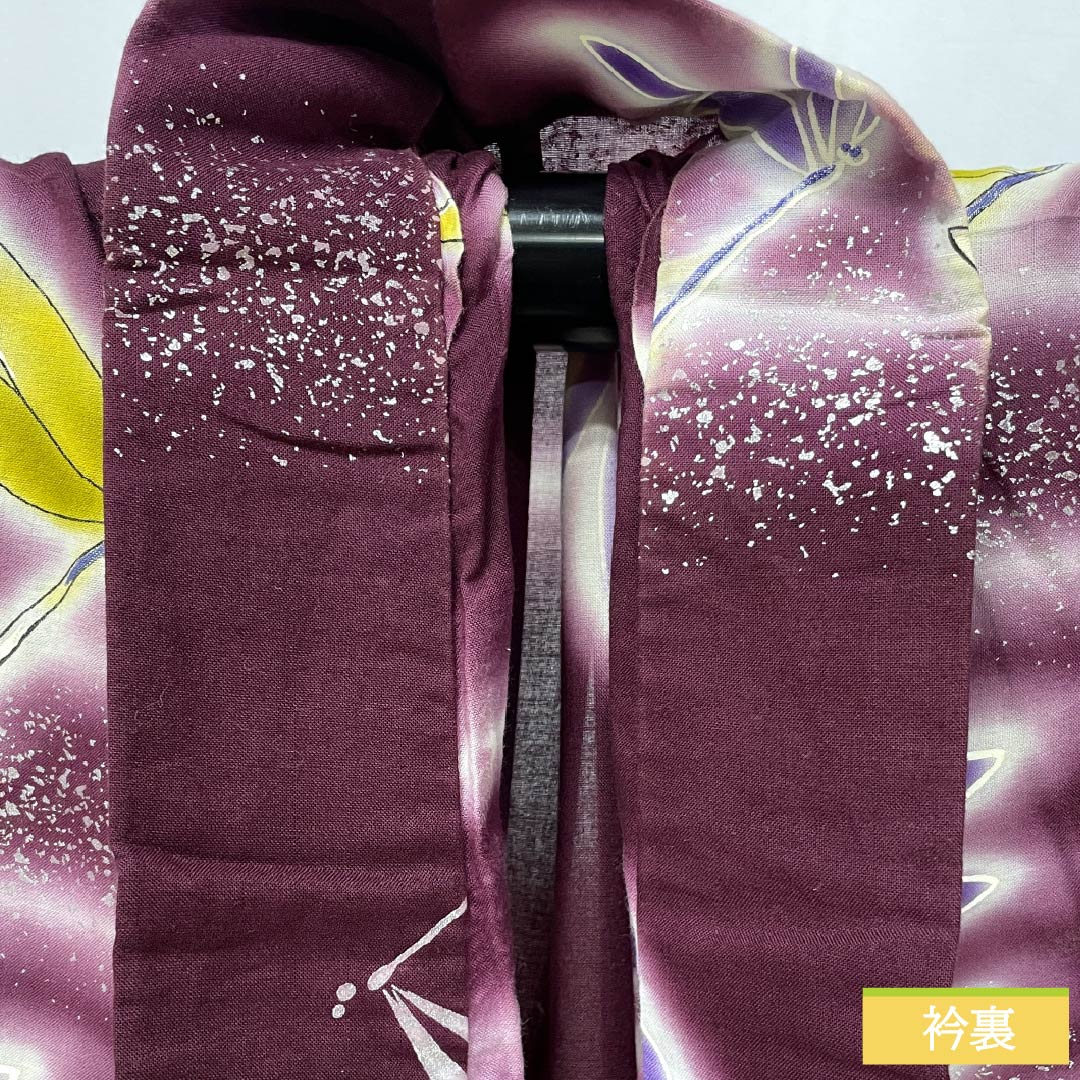 Cotton Yukata, Length 165cm, Sleeve Length 67.5cm, Rank A, Single Layer, Purple with Mulberry Color, Dragonfly Design, Kansai Yamamoto, Product Number 1118006293520