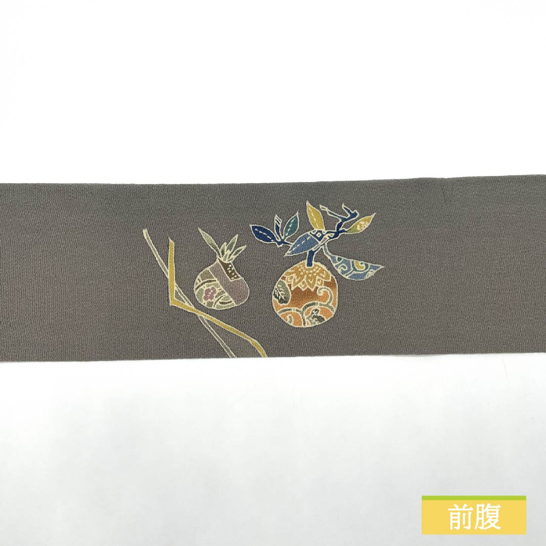 Nagoya obi, gray, crepe fabric, dyed obi, vegetable pattern, obi length 374cm, pure silk, S rank, point pattern, casual, gray, 1124007572322, Nagoya style