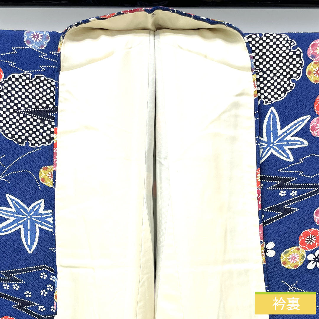 小紋 正絹 身丈162cm 裄丈65cm 袷 鉄葡萄色(てつぶどういろ) 京紅型 吉祥文様 Aランク 紺系 1115004453418