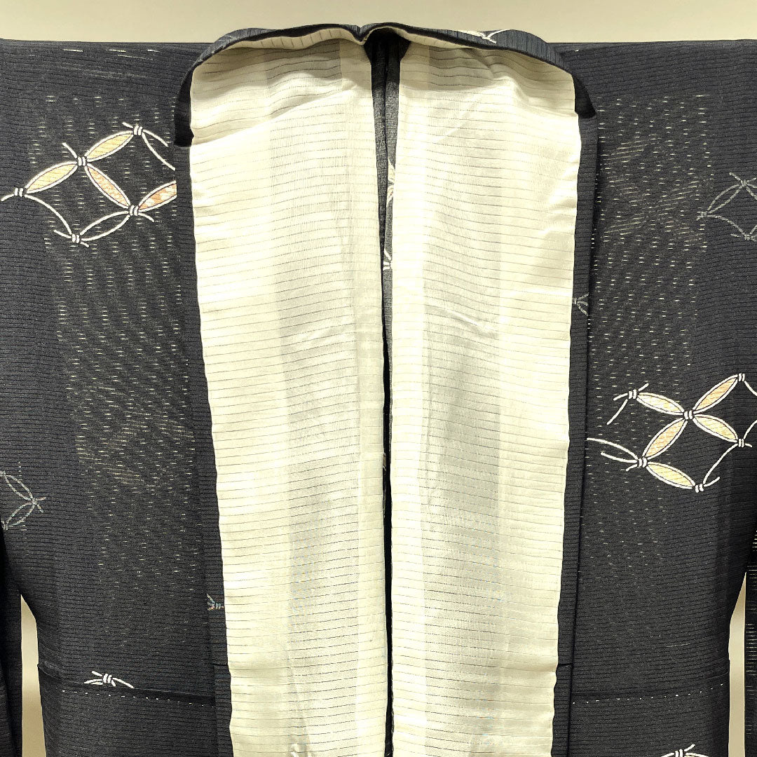 夏物 正絹 小紋 身丈157.5cm 裄丈65cm 七宝 絽 Sランク 黒系 1132001522310