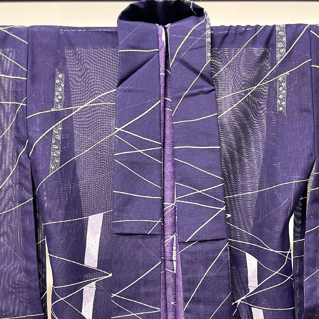 夏物 ポリエステル 小紋 身丈158.5cm 裄丈60.5cm 紫紺色(しこんいろ) 竹 しつけ糸付き 未使用品 絽 Sランク 紫系 1132000942320