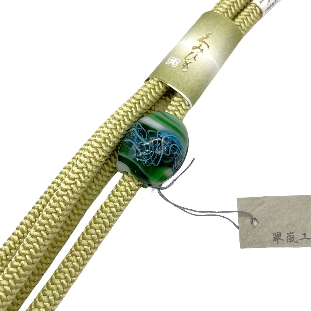 (新古品) 帯締め・帯揚げセット 正絹 NEWランク 利休鼠色(りきゅうねずいろ) 嫩黄色(どんこうしょく) 古典柄 トンボ玉付 長さ約160cm 幅約0.8cm カジュアル 緑系 1141000621319