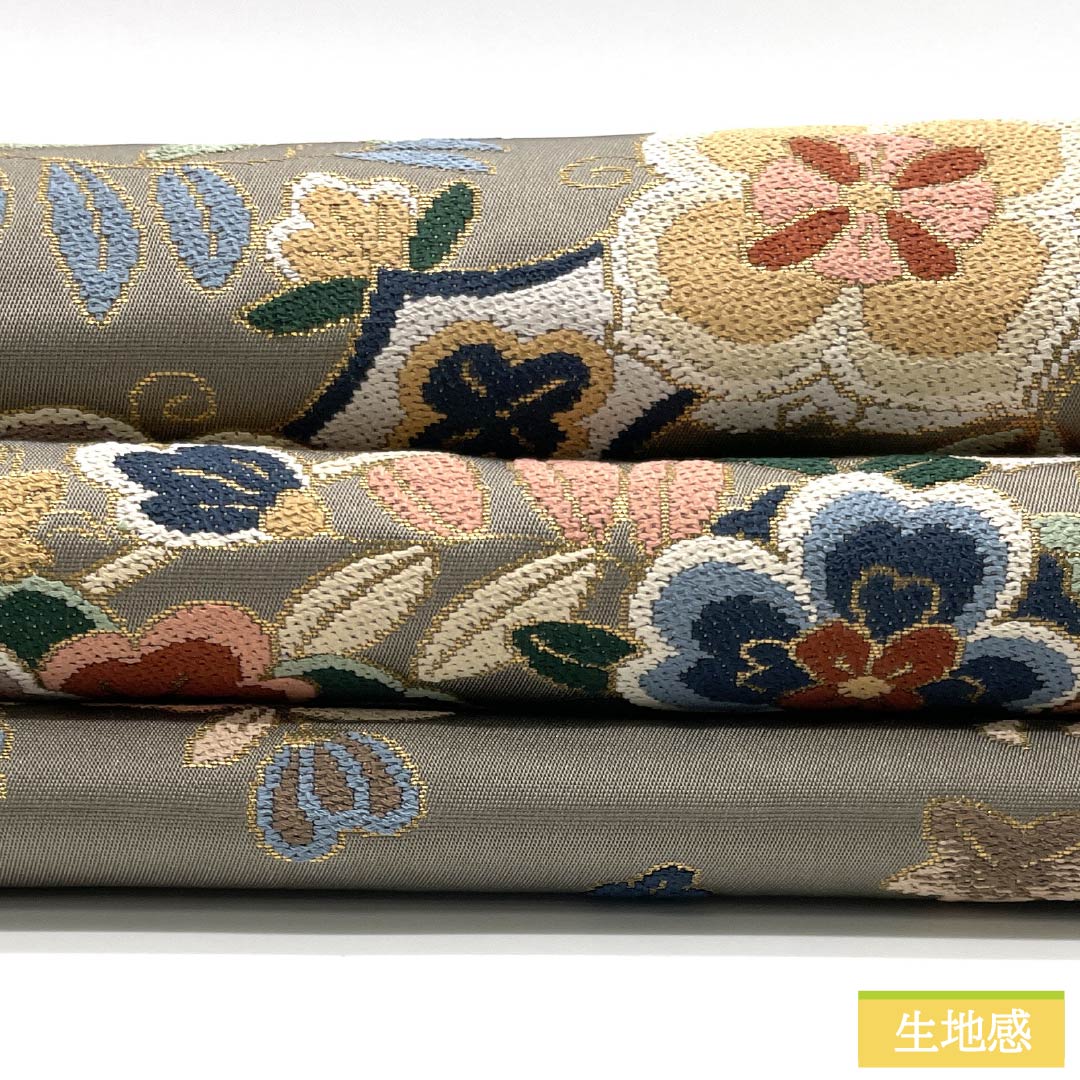 袋帯 正絹 消炭鼠色(けしずみねずみいろ) 留袖用 白綾苑大庭 華文 振袖用 帯丈442cm Sランク 六通 フォーマル グレー系 1123014162322