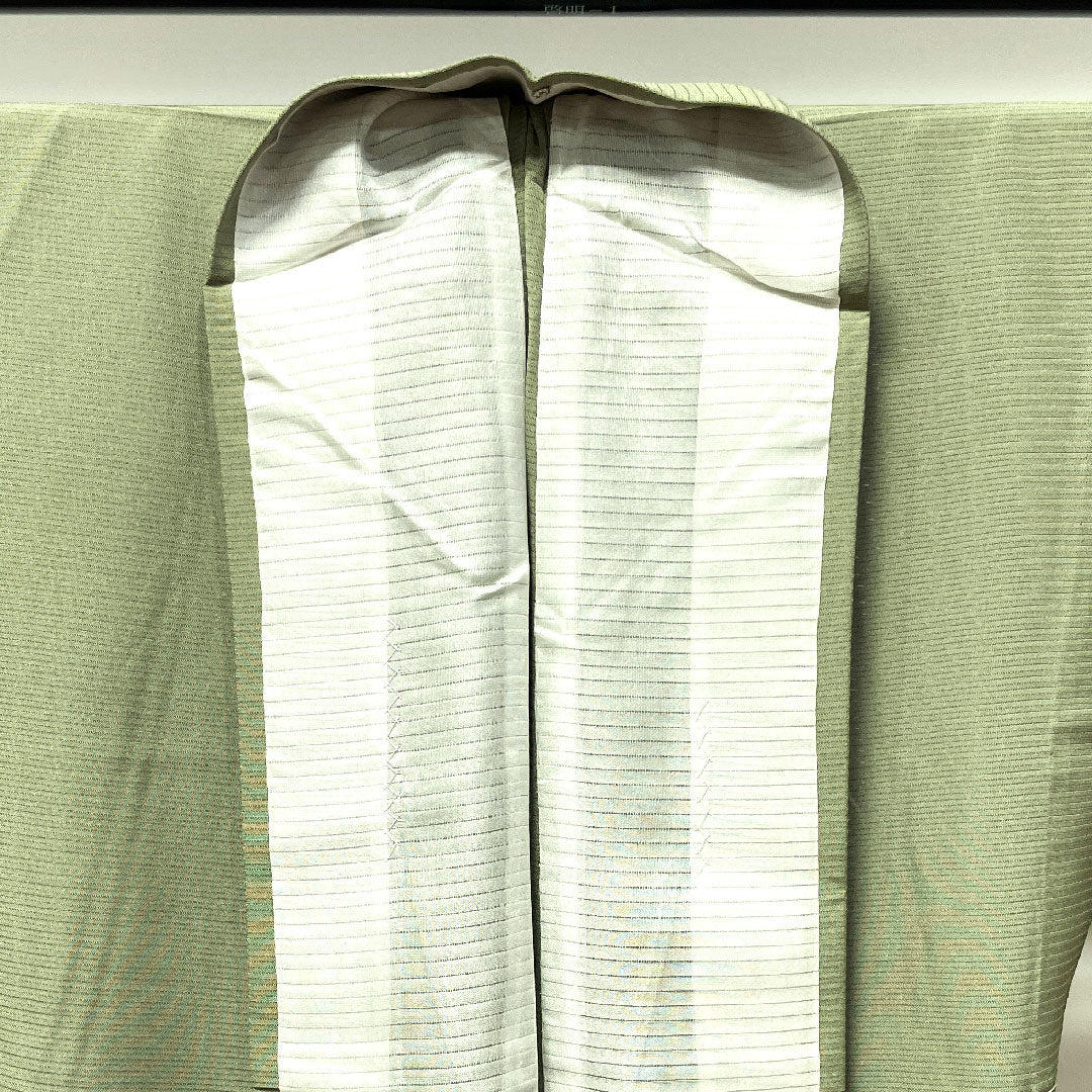 夏物 正絹 色無地 身丈165cm 裄丈65.5cm 麴塵色(きくじんいろ) 素無地 絽 Aランク 緑系 1132001503519