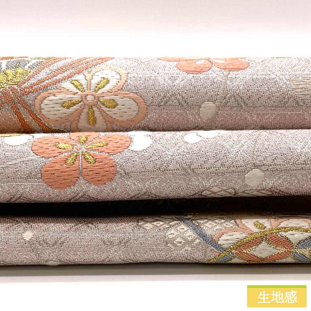 袋帯 正絹 退紅色(あらそめいろ) 振袖用 毬 花模様 帯丈436cm Aランク 六通 フォーマル ピンク系 1123014703313