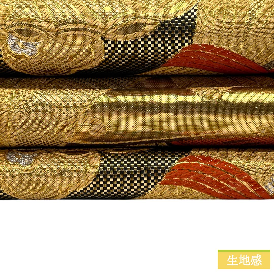 袋帯 正絹 Sランク 西陣織 束ね熨斗 蝶 帯丈432cm 六通 フォーマル 金系 1123017932321