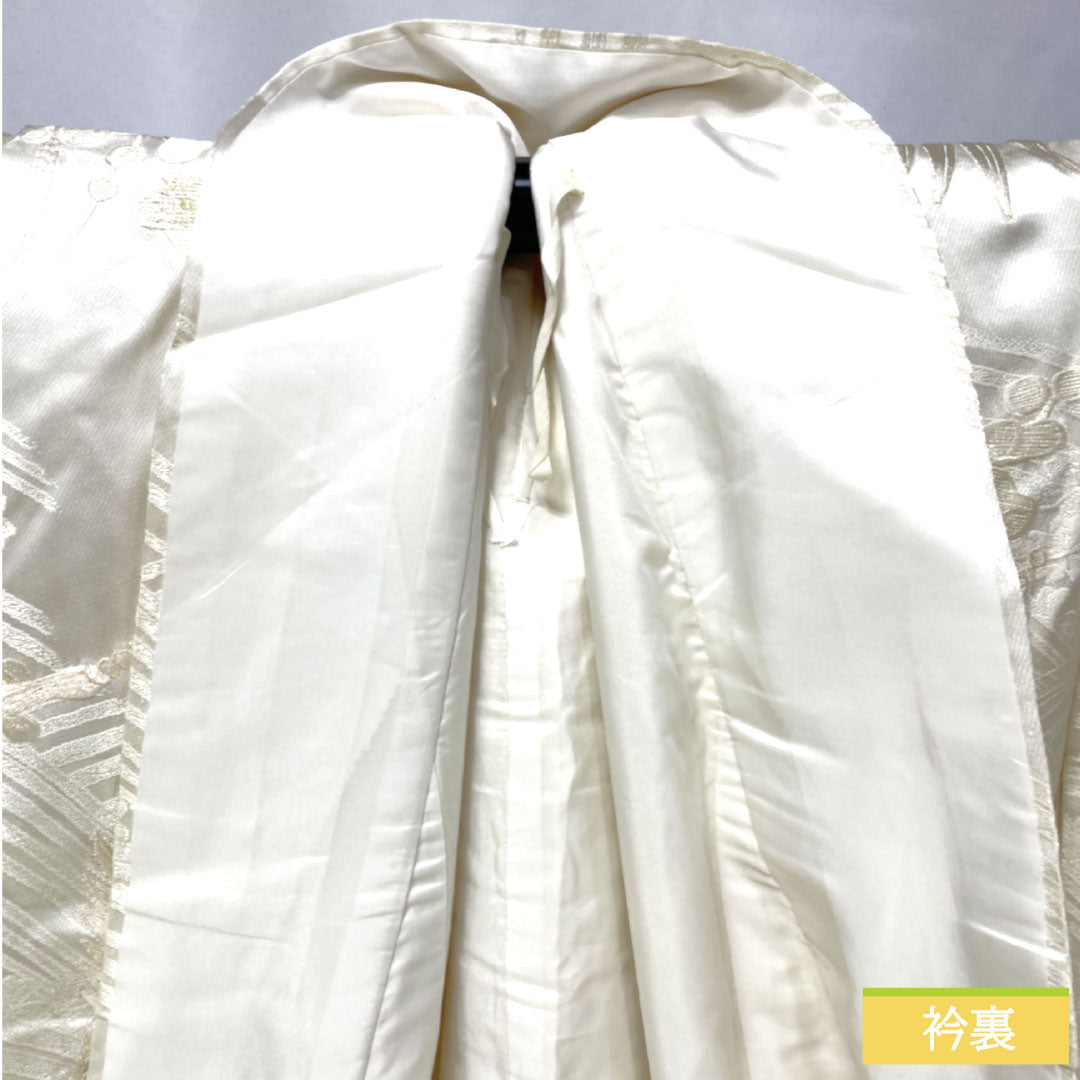 白無垢 正絹 Bランク 身丈185cm 裄丈62.5cm 唐織 鶴 松 菊 袷 白系 1110000974911