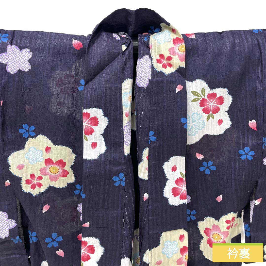 浴衣 木綿 Sランク 身丈165.5cm 裄丈67.5cm 褐色(かちいろ) 桜 型染 単衣 紫系 1118006972520