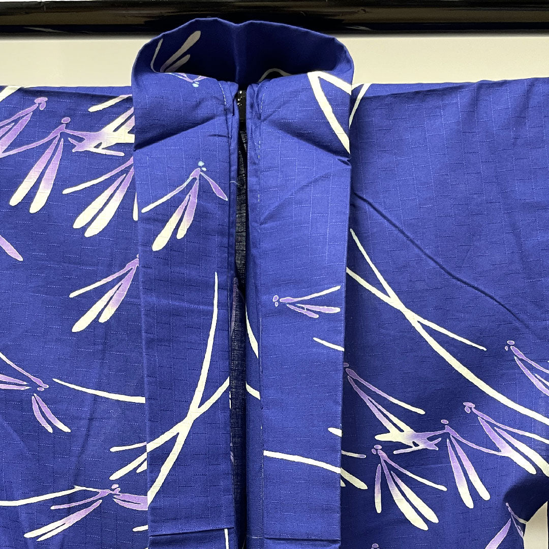 浴衣 しつけ糸付き 未使用品 紺桔梗色 トンボ 木綿 Sランク 単衣 身丈168cm 裄丈66cm 紺系 1118002692518
