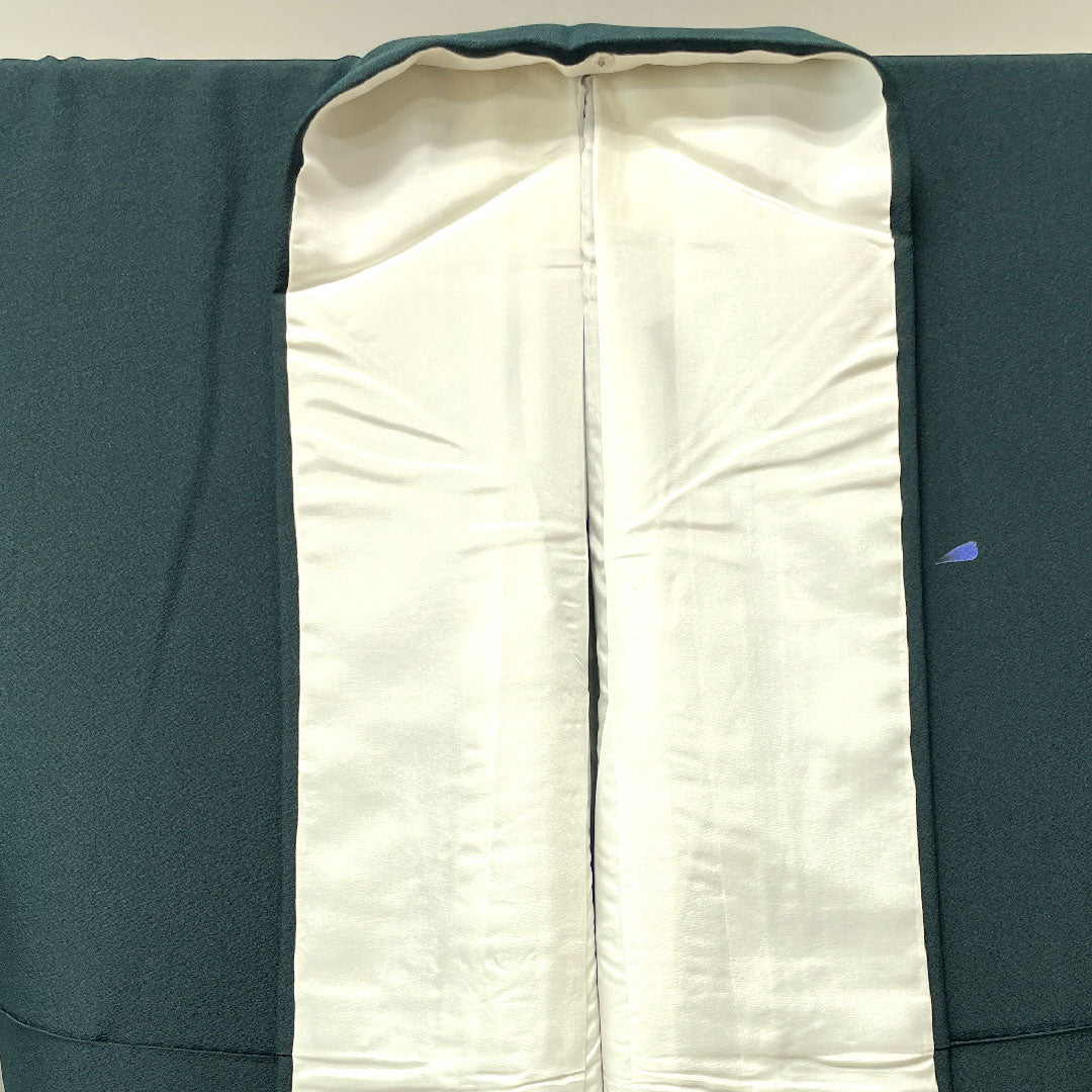振袖 身丈165cm 裄丈70cm 袷 鉄色 京友禅 花模様 正絹 Aランク 緑系 1113001563519