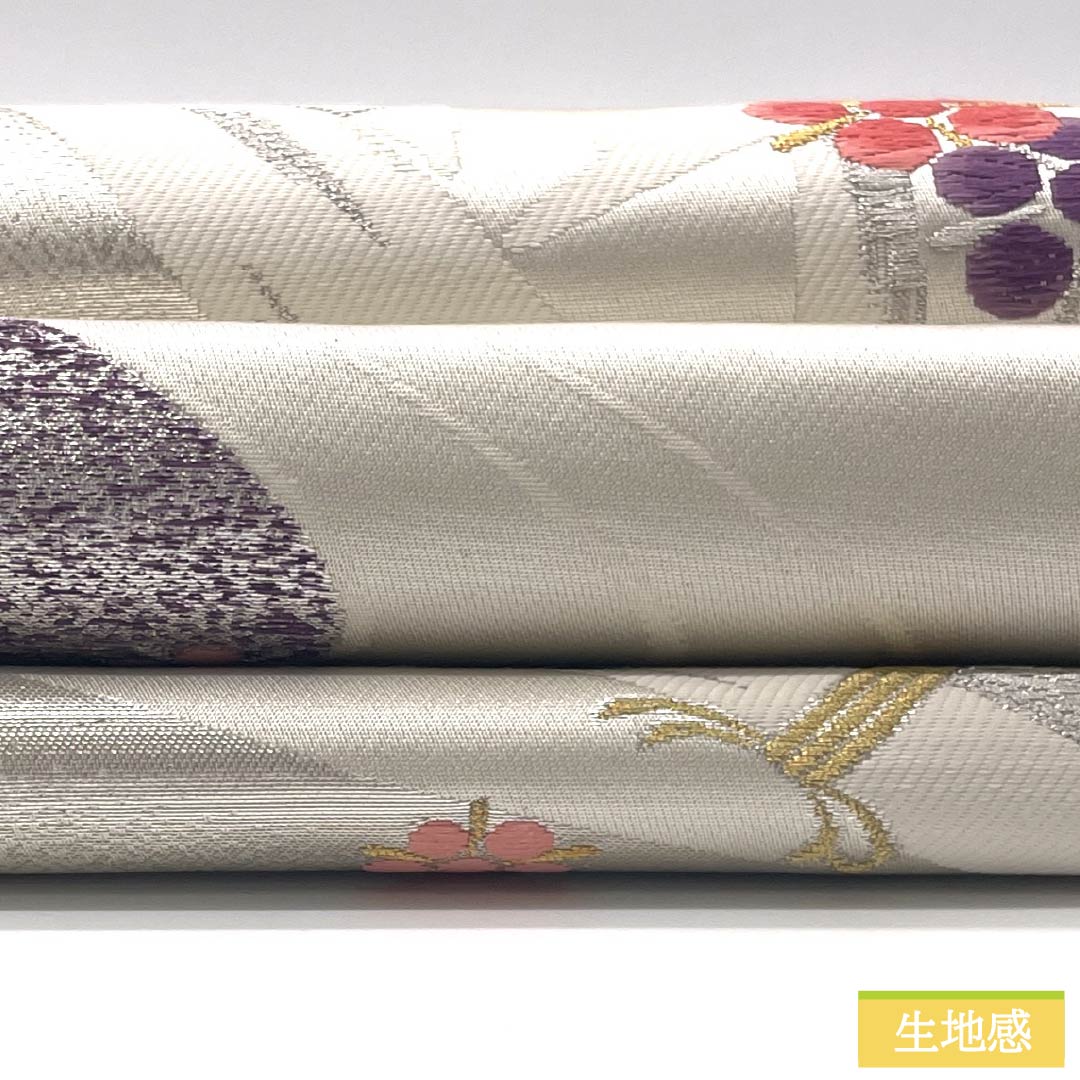 袋帯 正絹 Sランク 竹垣 流水 梅鉢 留袖用 帯丈432cm 六通 セミフォーマル 銀系 1123015362322