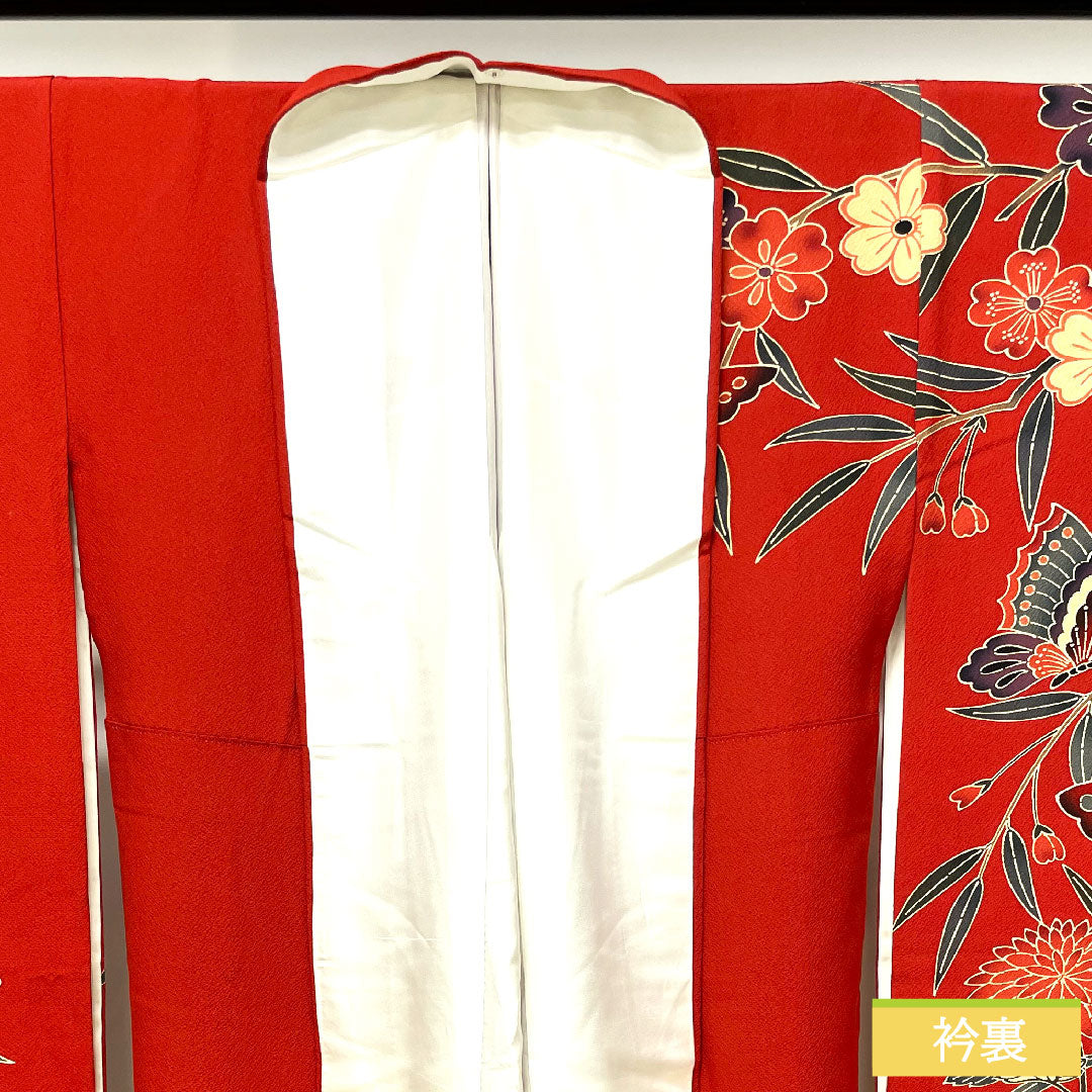 振袖 正絹 身丈158.5cm 裄丈63.5cm 袷 赤紅色 京紅型 吉祥文様 Aランク 赤系 1113001933312