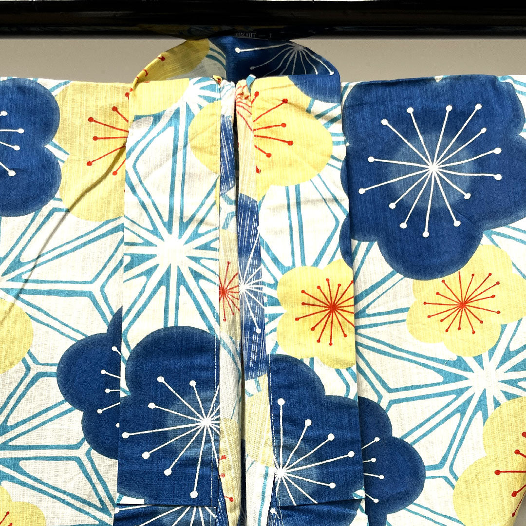 浴衣 山本彩ブランド 梅 麻の葉 木綿 Sランク 単衣 身丈167.5cm 裄丈68.5cm 白系 1118003972511