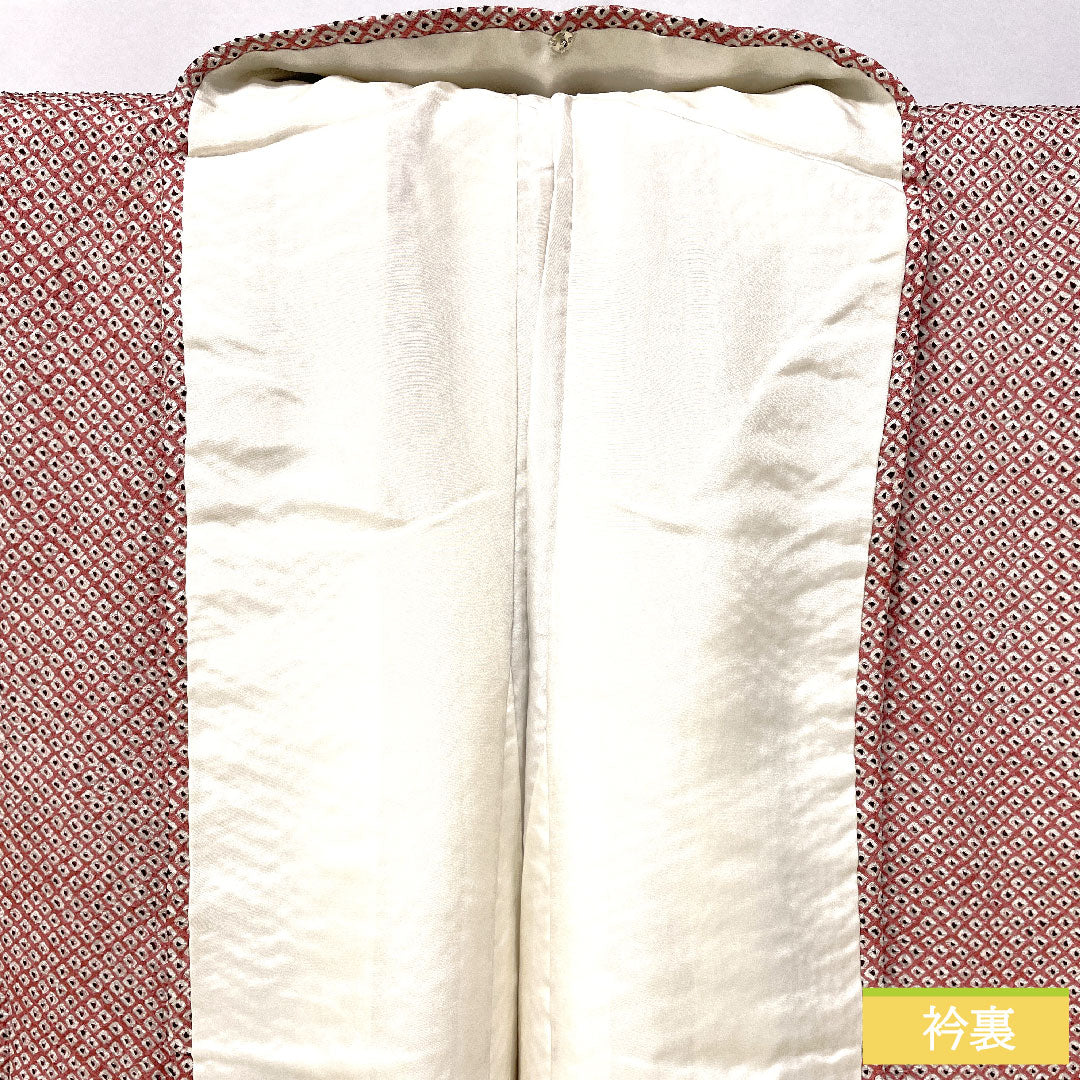 小紋 正絹 身丈155cm 裄丈63cm 袷 積紅色(せきこういろ) 総絞り 疋田絞り Aランク 紫系 1115004643320