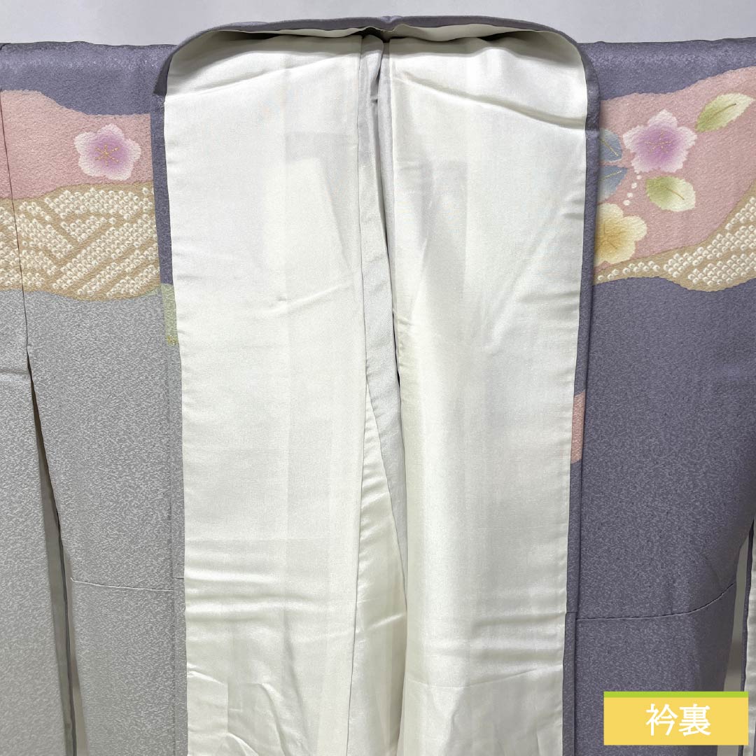 訪問着 正絹 Sランク 袷 身丈155cm 裄丈66cm 薄鼠色(うすねずいろ) 貴族鼠色(きぞくねずいろ) 京友禅 草花 グレー系 1112006312322