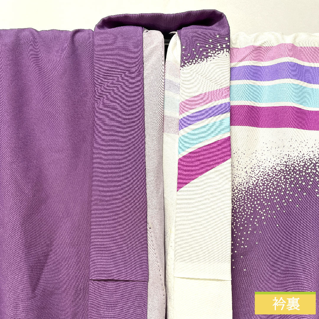 Homongi (formal kimono) made of polyester, single layer, length 161.5cm, sleeve length 66.5cm, aoi-iro (blue color), washable kimono, A rank, purple, 1112005383420