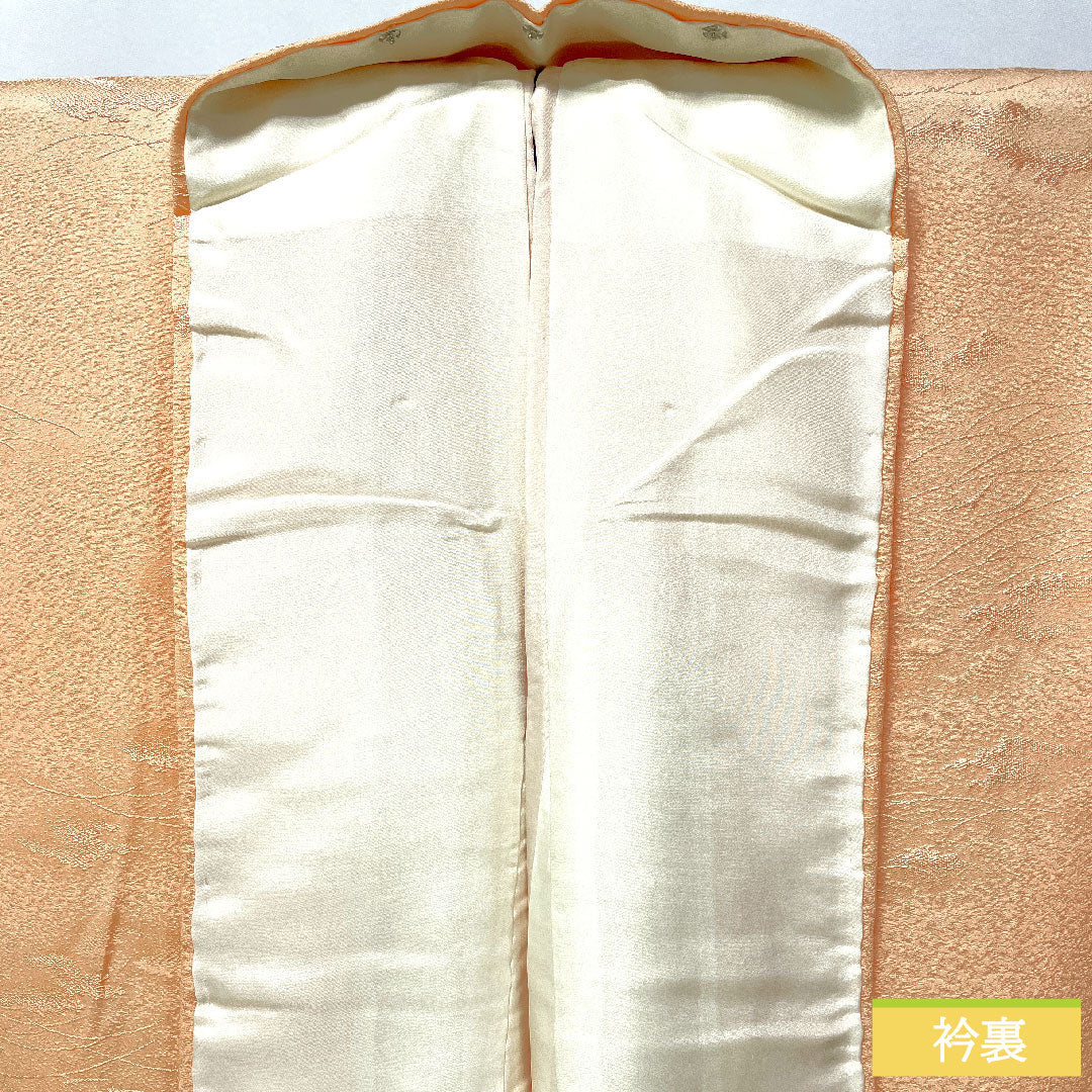 色無地 正絹 身丈157cm 裄丈65cm 綸子 一つ紋 下り藤 袷 Sランク ピンク系 1114001862313