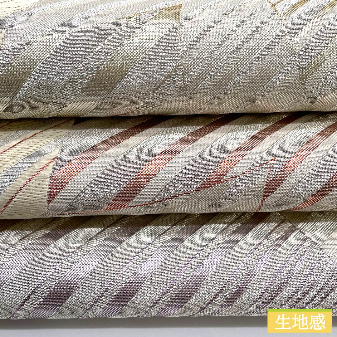 袋帯 銀色 幾何学模様 蝶 亀甲 菱 帯丈426cm 正絹 Sランク 全通 フォーマル 銀系 1123010342322