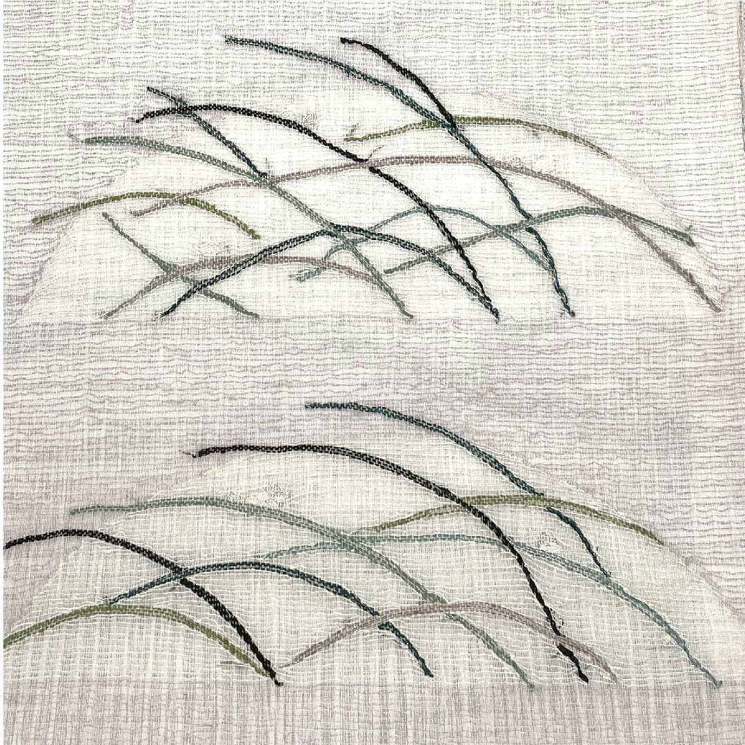 袋帯 胡粉色(ごふんいろ) 夏帯 抽象模様 リバーシブル 夏物 帯丈444cm 正絹 Sランク ポイント柄 カジュアル 白系 1123007702311