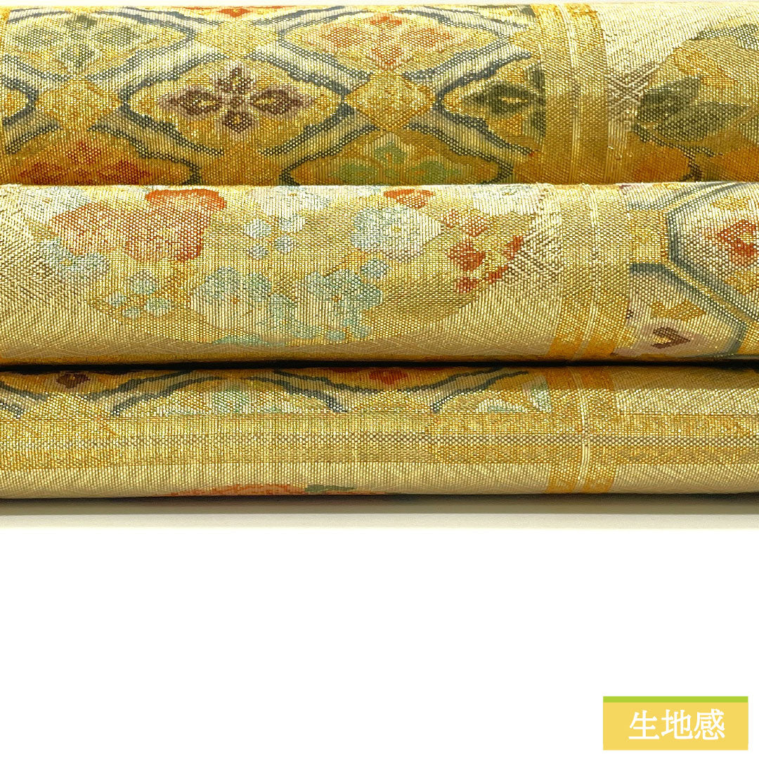 袋帯 正絹 Aランク 佐賀錦 留袖用 天井画 帯丈430cm 六通 フォーマル 金系 1123016863321