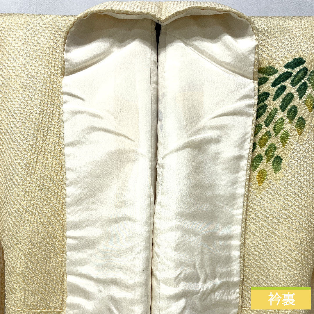 訪問着 正絹 袷 身丈160.5cm 裄丈64.5cm 淡黄色(たんこうしょく) 総絞り 抽象模様 Sランク 黄系 1112005552423