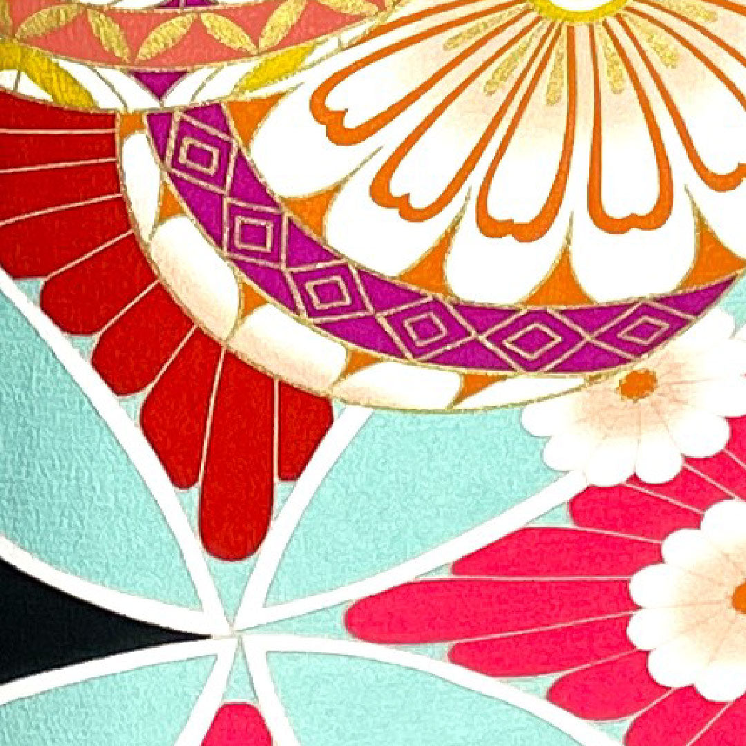 振袖 身丈170.5cm 裄丈70cm 袷 薄水色 洗える着物 鞠 七宝 ポリ Sランク 青系 1113001172617