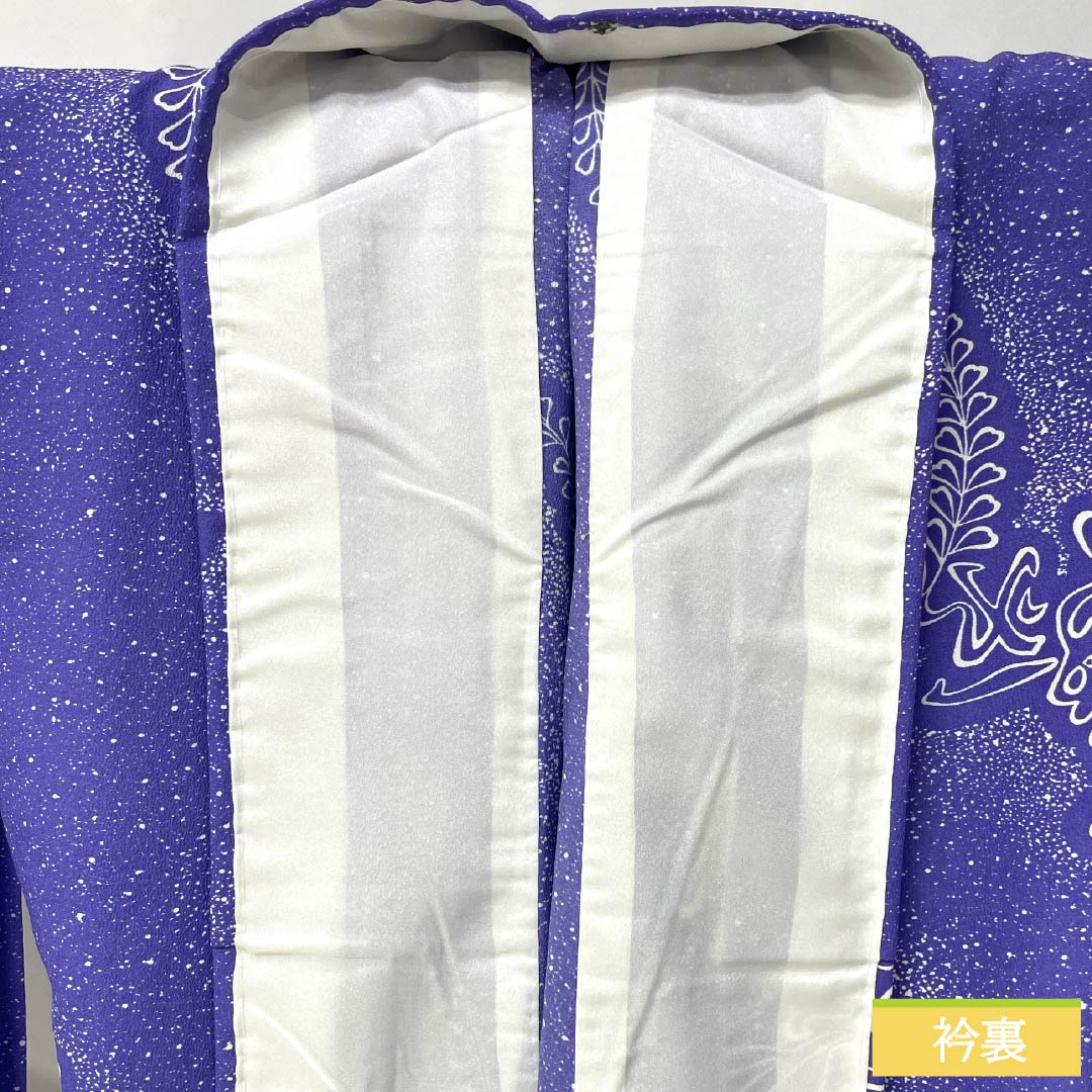 小紋 ポリエステル 身丈161.5cm 裄丈65.5cm 単衣 杜若色(かきつばたいろ) 藤 洗える着物 Sランク 紫系 1115006042420