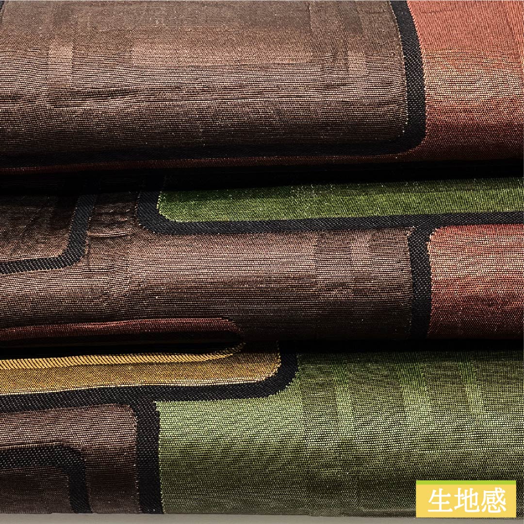 袋帯 憲法茶色(けんぽうちゃいろ) 横段 幾何学模様 帯丈412cm 正絹 Sランク 六通 カジュアル 茶系 1123010372314