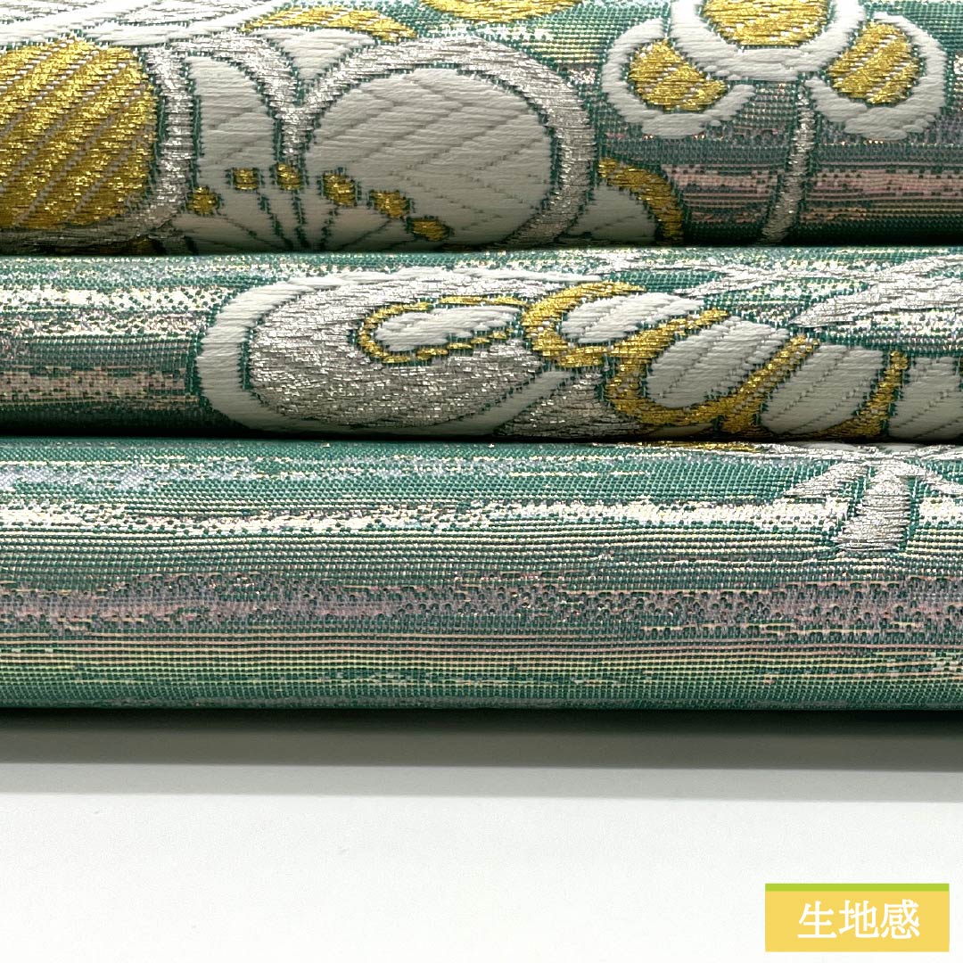 袋帯 正絹 花緑青色(はなろくしょういろ) 振袖用 留袖用 松竹梅 帯丈438cm Sランク 六通 フォーマル 緑系 1123013722319