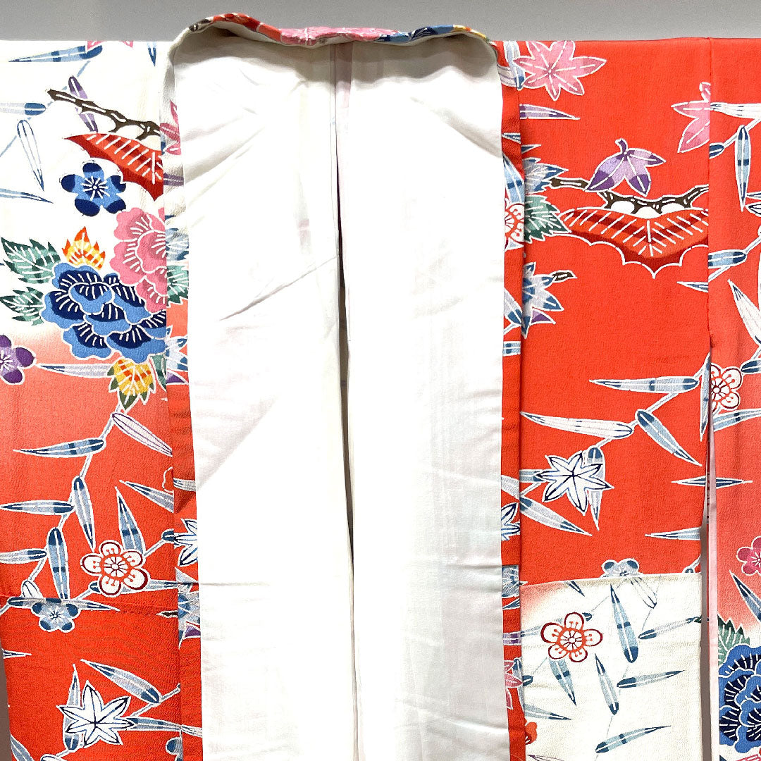 振袖 身丈162cm 裄丈65cm 袷 京紅型 松竹梅 笹 紅葉 正絹 Sランク グラデーション系 1113001612499