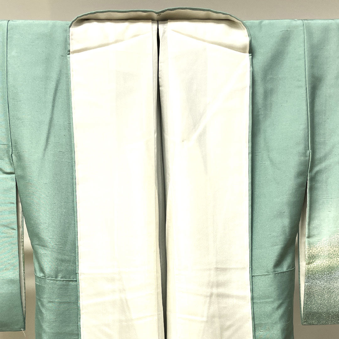 訪問着 正絹 袷 身丈161cm 裄丈62.5cm 豆青色 牛首紬 抽象模様 Aランク 緑系 1112003263419