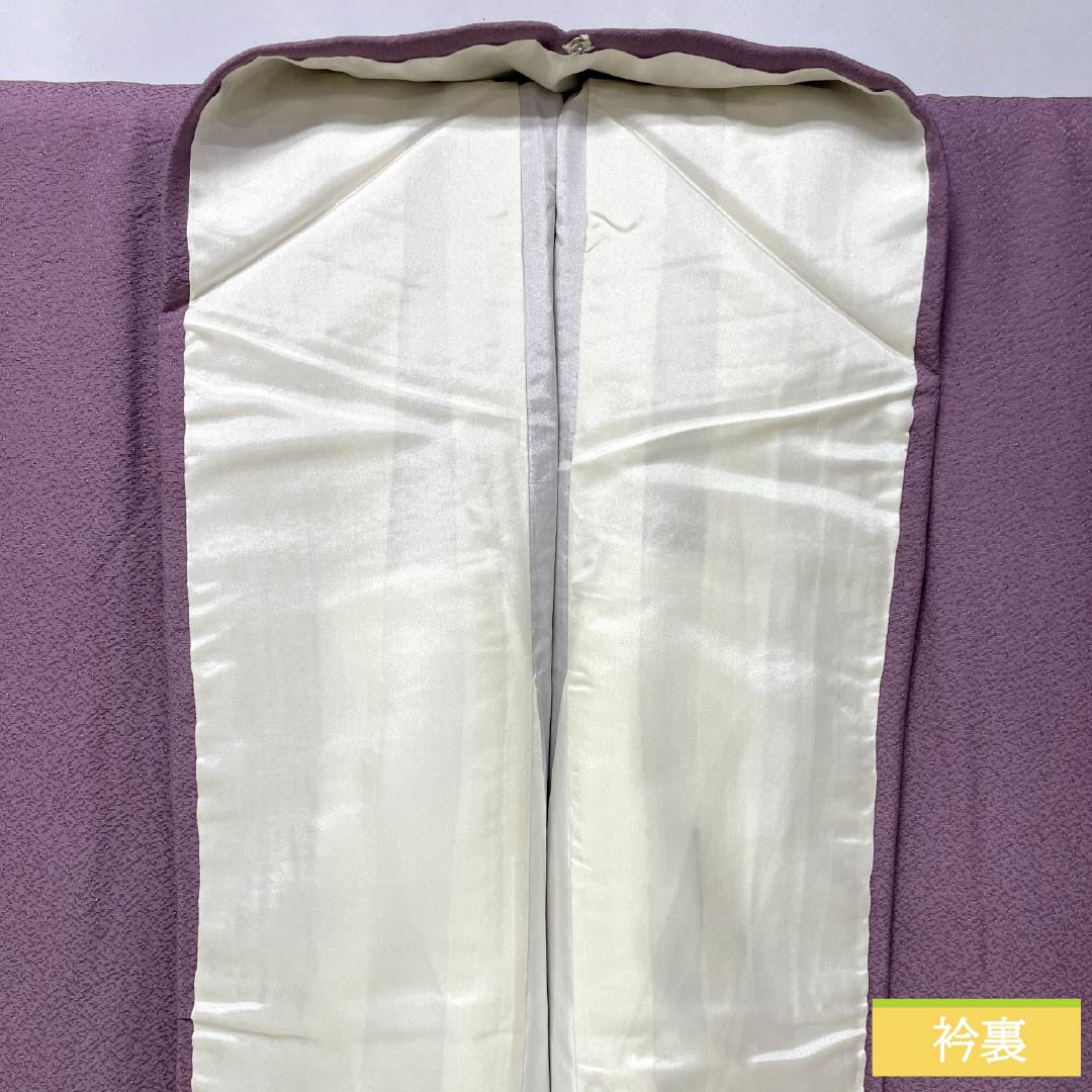 訪問着 正絹 Aランク 袷 身丈155.5cm 裄丈60cm 京藤色(きょうふじいろ) 無地付下げ 汕頭刺繡 雪輪 揚羽蝶 縫い紋 紫系 1112007033320