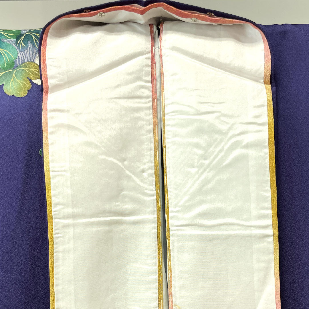 訪問着 正絹 袷 身丈159.5cm 裄丈67cm 緋紺色 中村乃武夫 草花模様 作家物 桔梗に三つ鱗 Sランク 紫系 1112002782320