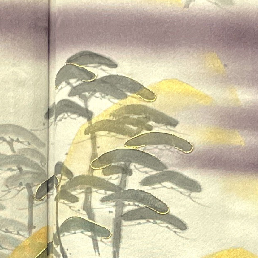 訪問着 袷 身丈164cm 裄丈65cm 紫黒色 作家物 風景模様 正絹 Aランク 紫系 1112002483420