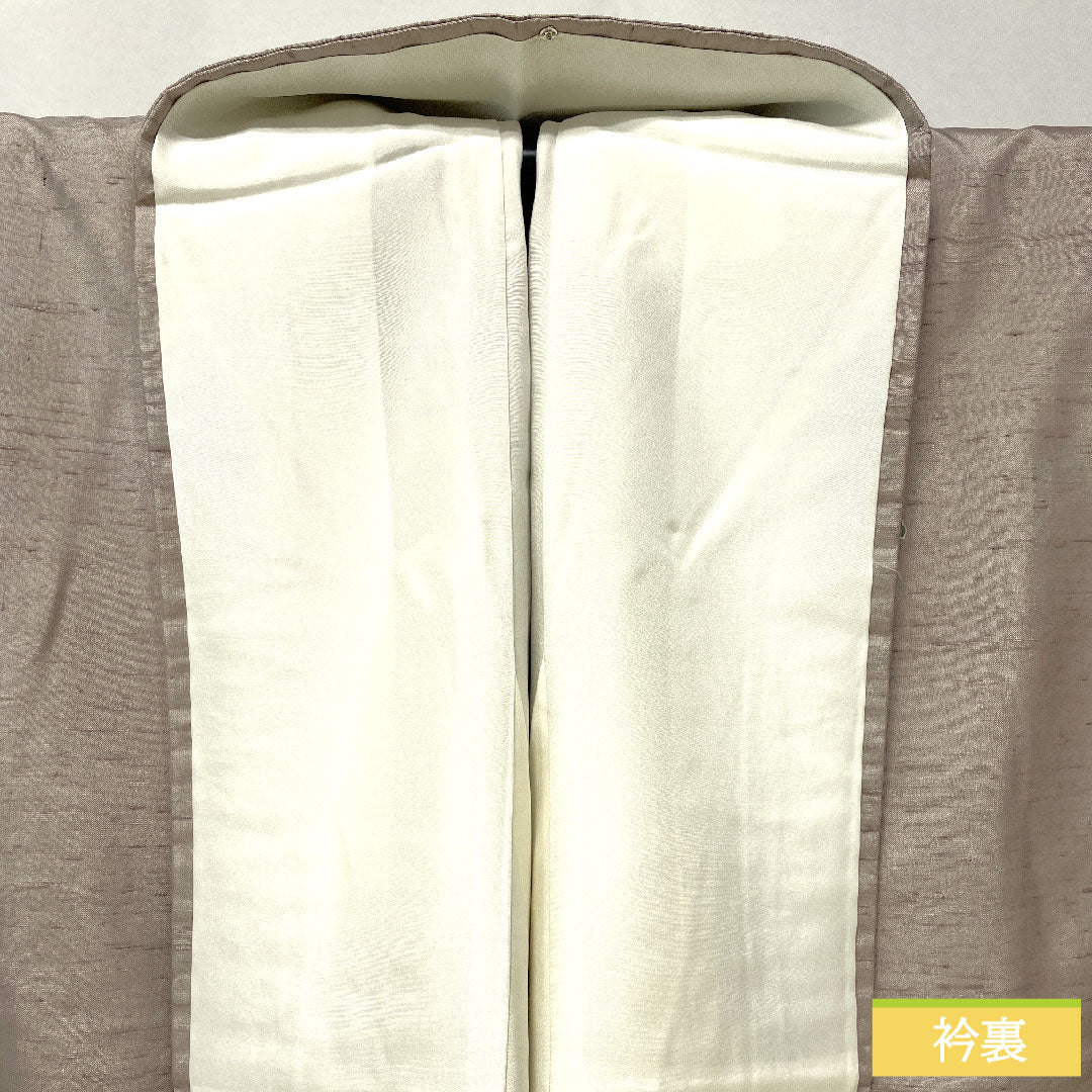 Homongi (formal kimono) made of pure silk, lined, length 151.5cm, sleeve length 61cm, dull purple, pongee fabric, cow-neck pongee, floral pattern, S rank, purple, 1112005332220