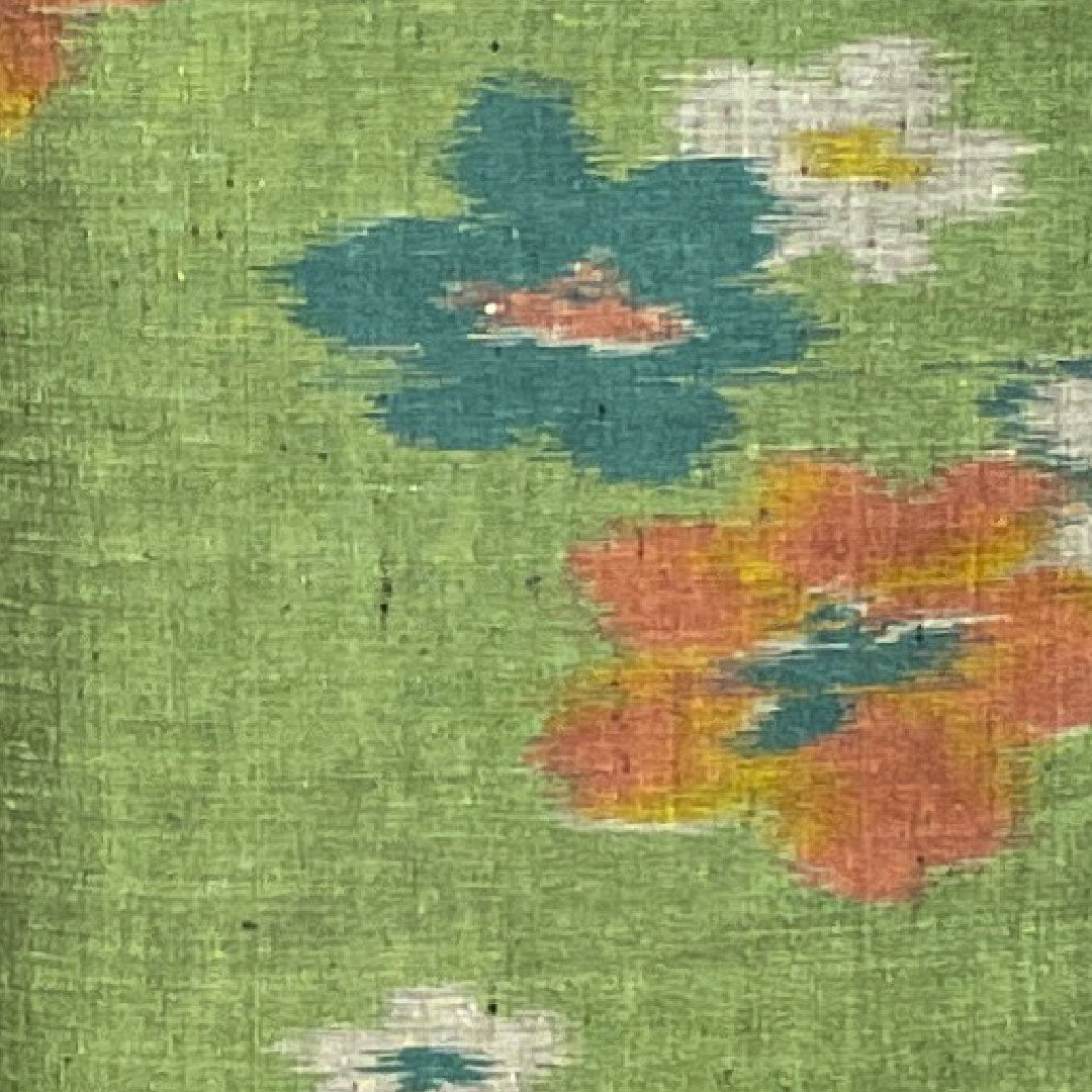 紬 身丈159cm 裄丈59cm 松葉色 花模様 正絹 Bランク 袷 緑系 1116001724319