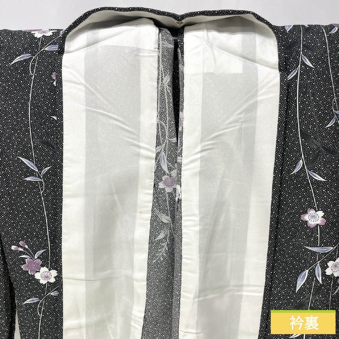 Komon Polyester Rank S Length 168cm Sleeve-to-sleeve 68.5cm Unlined Katagami Sakura Polka Dots Washable Kimono Black 1115008002510