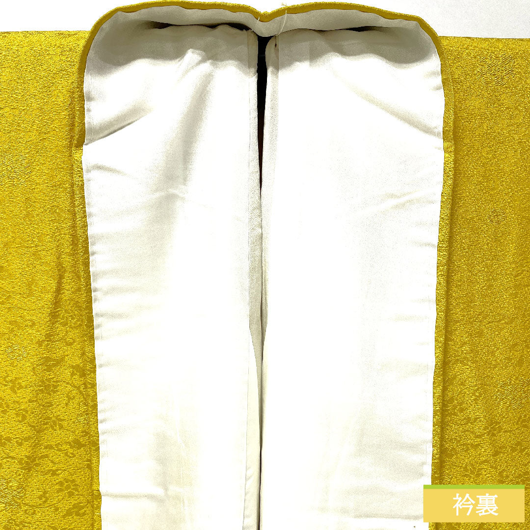 色無地 正絹 身丈168cm 裄丈65.5cm 藤黄色(とうおういろ) 唐草模様 袷 Aランク 黄系 1114001673523