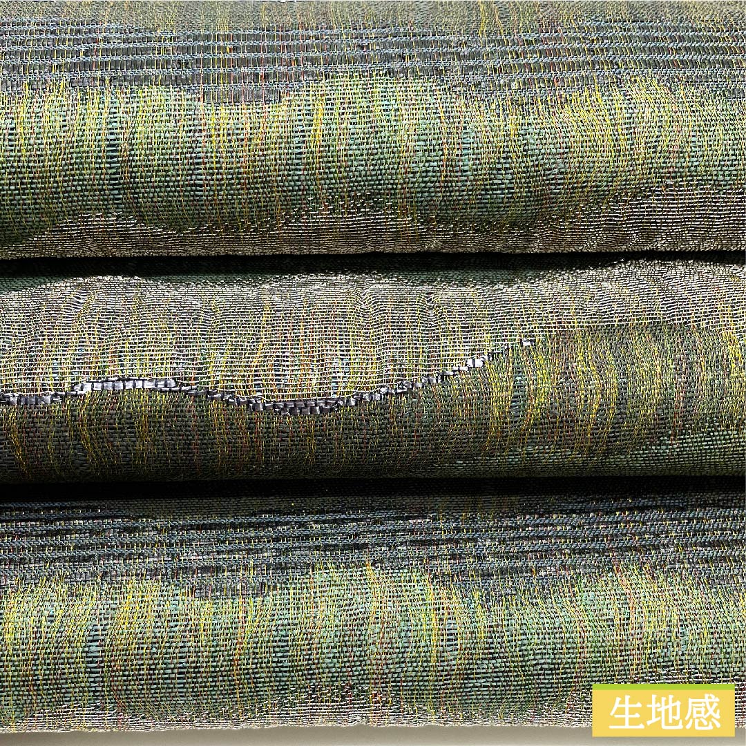 袋帯 青丹色(あおにいろ) 横段 草木染 帯丈434cm 正絹 Sランク 六通 セミフォーマル 緑系 1123010702319