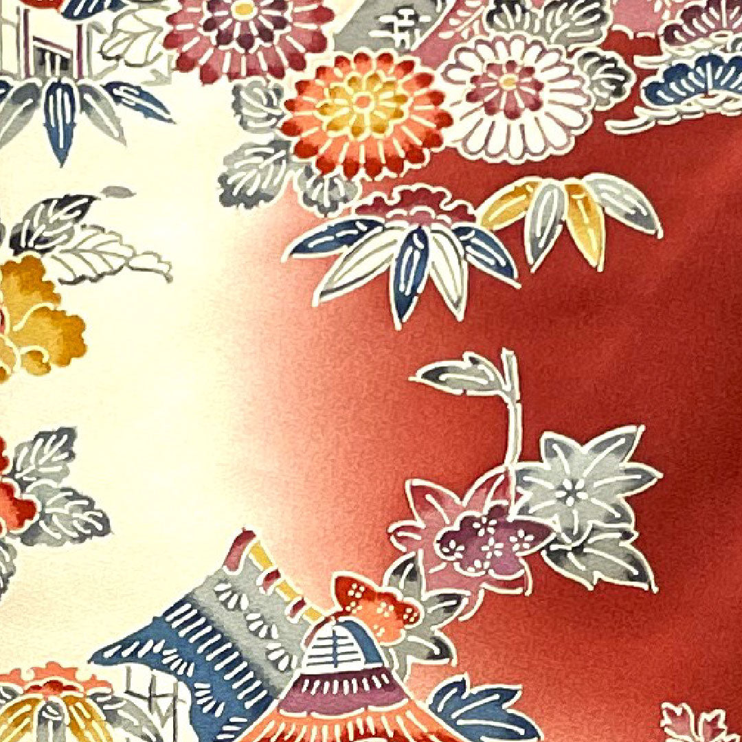 振袖 身丈161.5cm 裄丈64cm 袷 葡萄茶色 薄桜色 型染 茶屋辻 松竹梅 正絹 Aランク 赤系 1113000913412