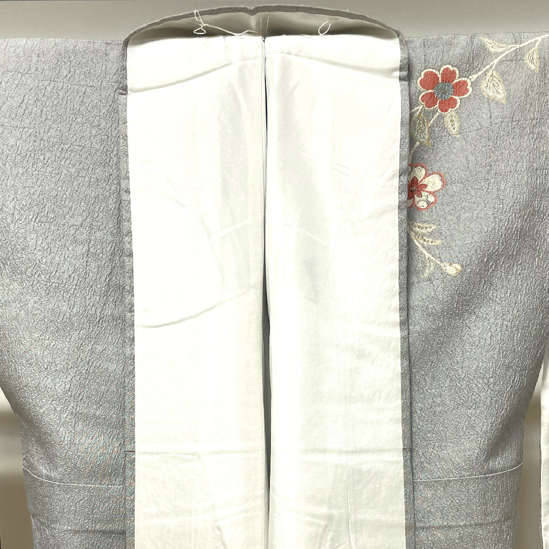 訪問着 正絹 袷 身丈166cm 裄丈66cm 水銀色 京友禅 辻ヶ花 Sランク グレー系 1112003062522