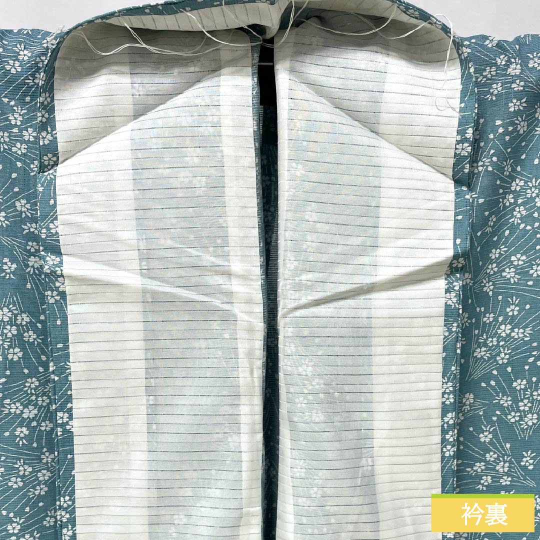 夏物 ポリエステル 小紋 身丈161cm 裄丈64cm 水浅葱色(みずあさぎいろ) 小花 洗える着物 絽 Aランク 水色系 1132002473424