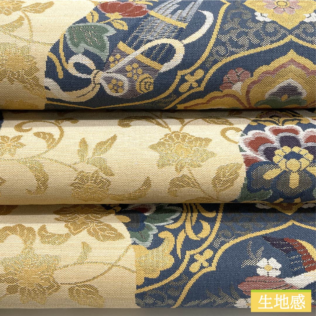 袋帯 裏色(うらいろ) 小木織物 華文 鳳凰 雅楽 帯丈424cm 正絹 Sランク 六通 フォーマル 青系 1123010612317