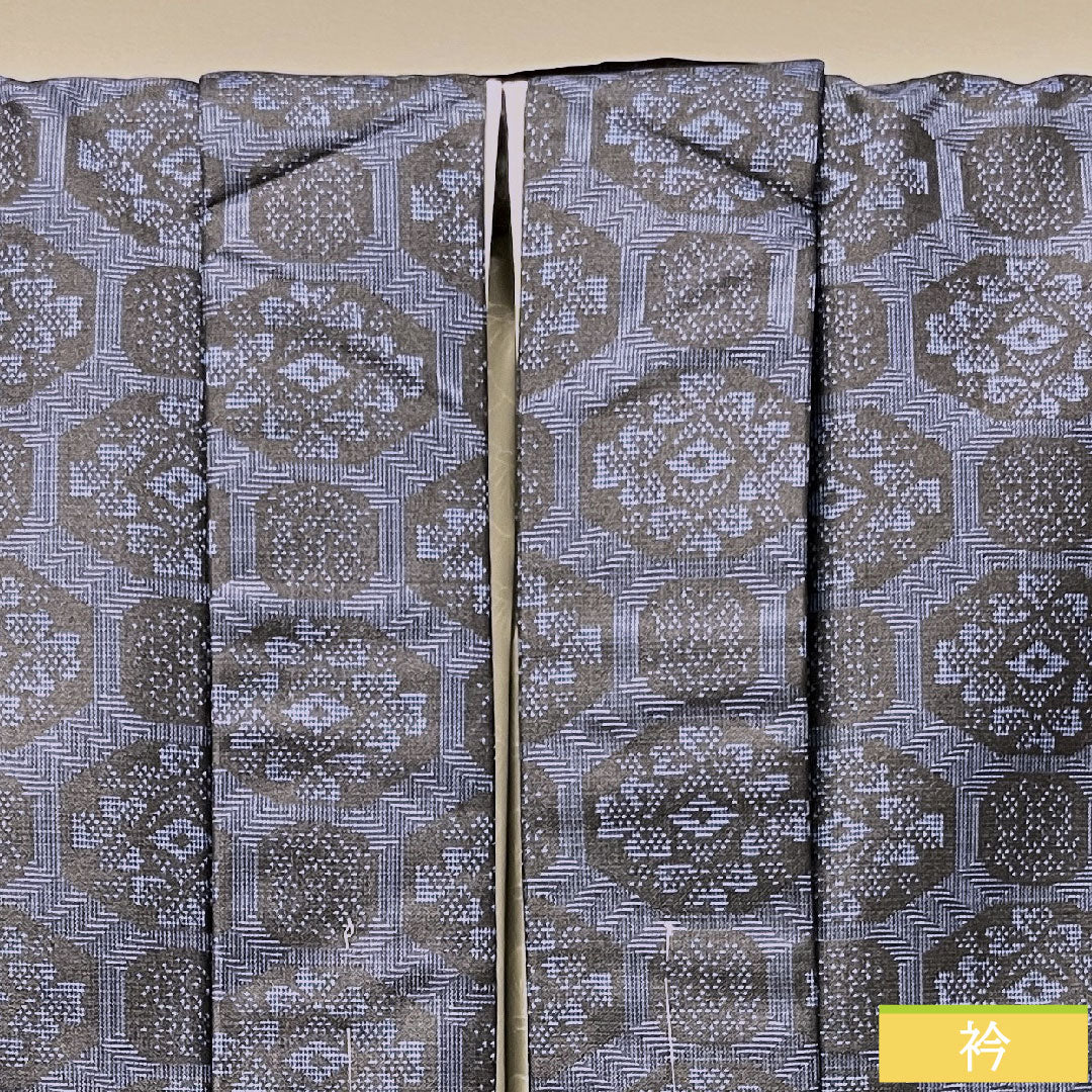 羽織 正絹 身丈78.5cm 裄丈63cm 村山大島 幾何学模様 しつけ糸付き 未使用品 Sランク 袷 紺系 1117000932918