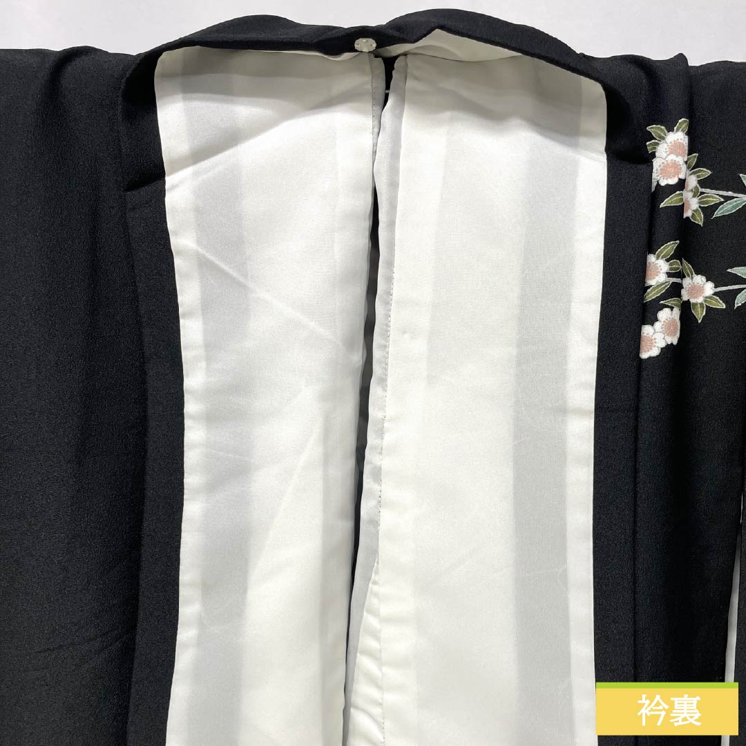 訪問着 ポリエステル Aランク 袷 身丈165.5cm 裄丈66cm 草木 洗える着物 黒系 1112006483510