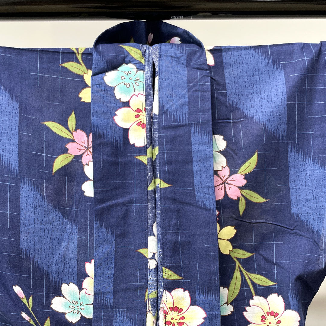 浴衣 紺瑠璃色 桜 木綿 Sランク 単衣 身丈166.5cm 裄丈65cm 紺系 1118002002518