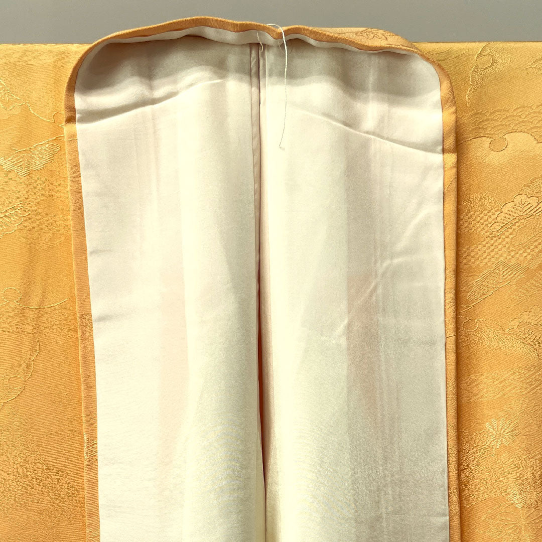 色無地 正絹 肌色 吉祥文様 五三桐 身丈161.5cm 裄丈66cm 袷 Aランク 橙系 1114000903426