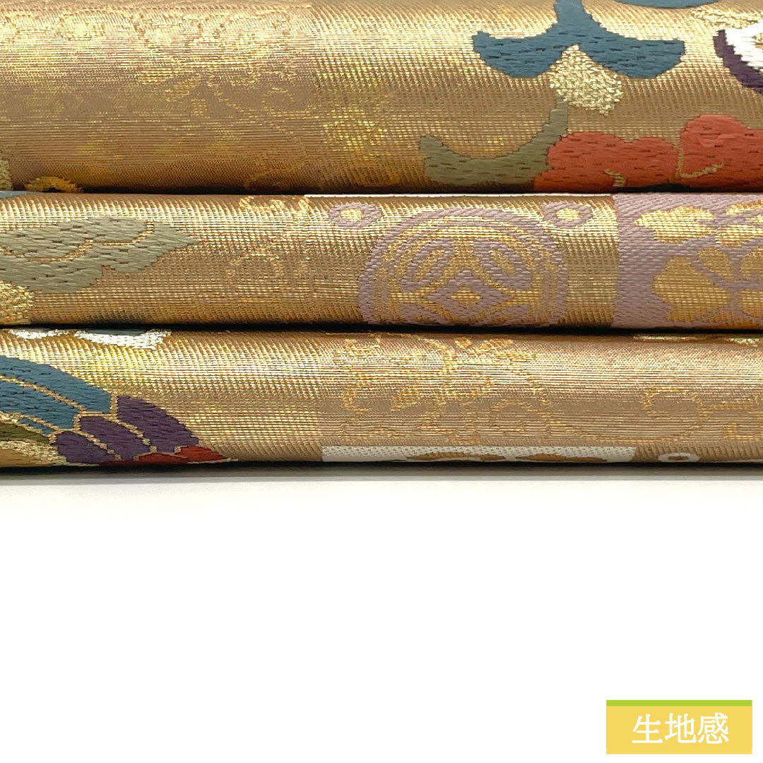 袋帯 正絹 Sランク 西陣織 吉祥文様 帯丈440cm 六通 フォーマル 金系 1123016182321